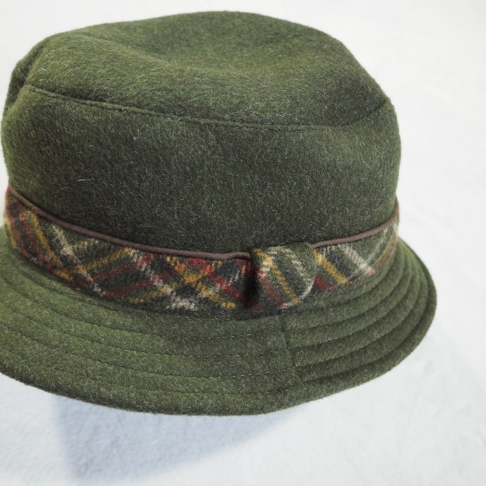 Paris Elegance Sz 57 (M) Green 100% Wool Walking Hat  with Plaid Band